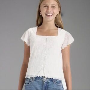 Art Class Girls' Ruffled Cream Bow Front Top - Size Medium (8) NWT